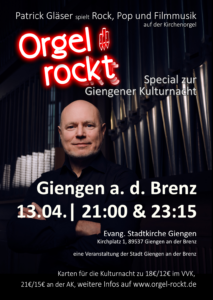 Flyer Orgel rockt bei der Kulturnacht am 13.04.2024 in Giengen an der Brenz