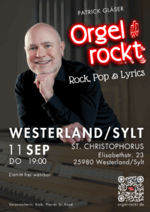 Rock, Pop & Lyrics auf der Kirchenorgel am 11.9.25 um 19:00 in St. Christophorus Westerland/Sylt
