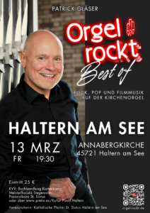 Orgel rockt am 13.3.2026 um 19:30 in der Annabergkirche in Haltern am See